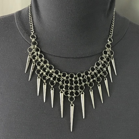 Gothic Tribal Silver Warrior Chainmail Spike Handmade Adjustable Choker Necklace - Picture 9 of 15